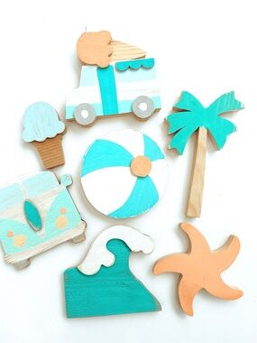 Wooden Beach Play Set - Teal & Peach Kids Toys